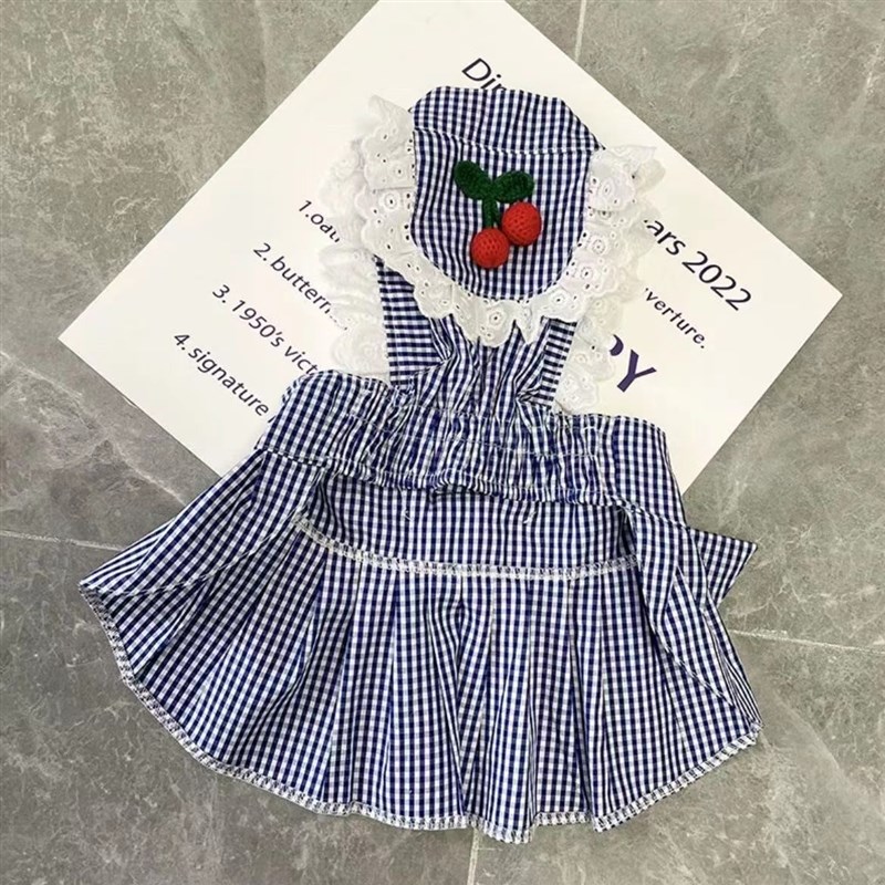 法斗夏季裙子宠物狗狗八巴哥w吊带背心格子幼犬泰迪柯基小胖狗衣