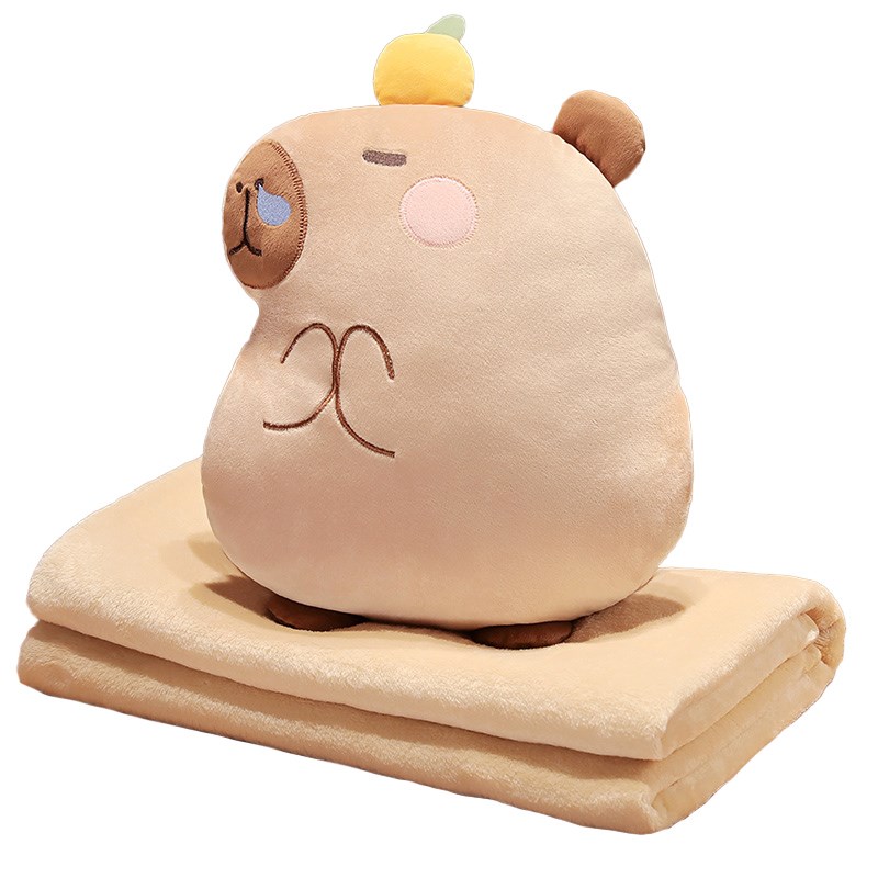 卡皮巴拉办公室抱枕被子两用汽车靠枕折叠毯子车S载午睡枕头二合