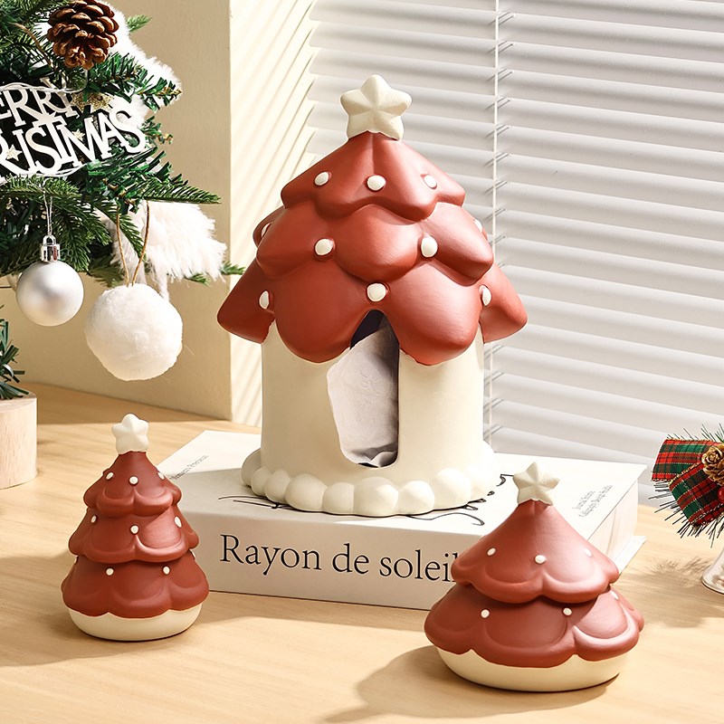 圣诞树牙签罐陶瓷牙签筒创意摆件高颜值轻奢R高级感牙线棉签盒