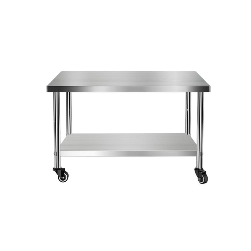 不锈钢带轮子双层工作台移t动桌酒店厨房操作台商用奶茶摆摊桌车