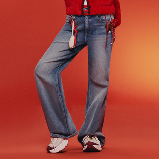 马年系列|滔搏adidas阿迪达斯三叶草女子运动休闲牛仔长裤KT3173