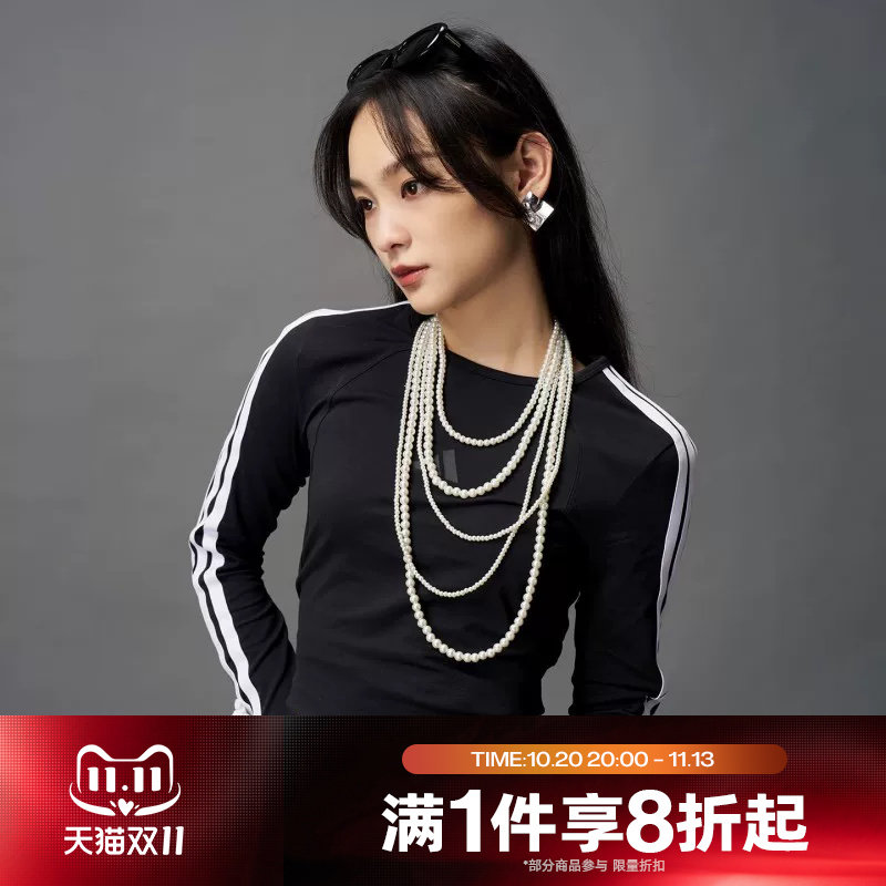 滔搏adidas阿迪达斯女子三条纹舞动系列运动休闲女长袖T恤 KG3862