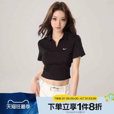滔搏NIKE耐克女子POLO衫款刺绣小勾短款翻领T恤DV7885-010
