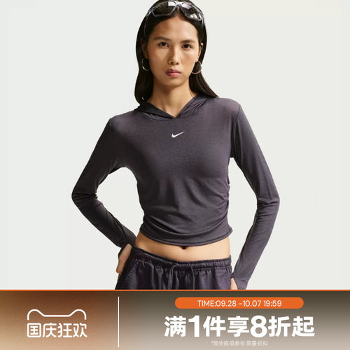 滔搏NIKE耐克女子AS LS HOODED SHEER SLUB套头衫卫衣IX7068-013