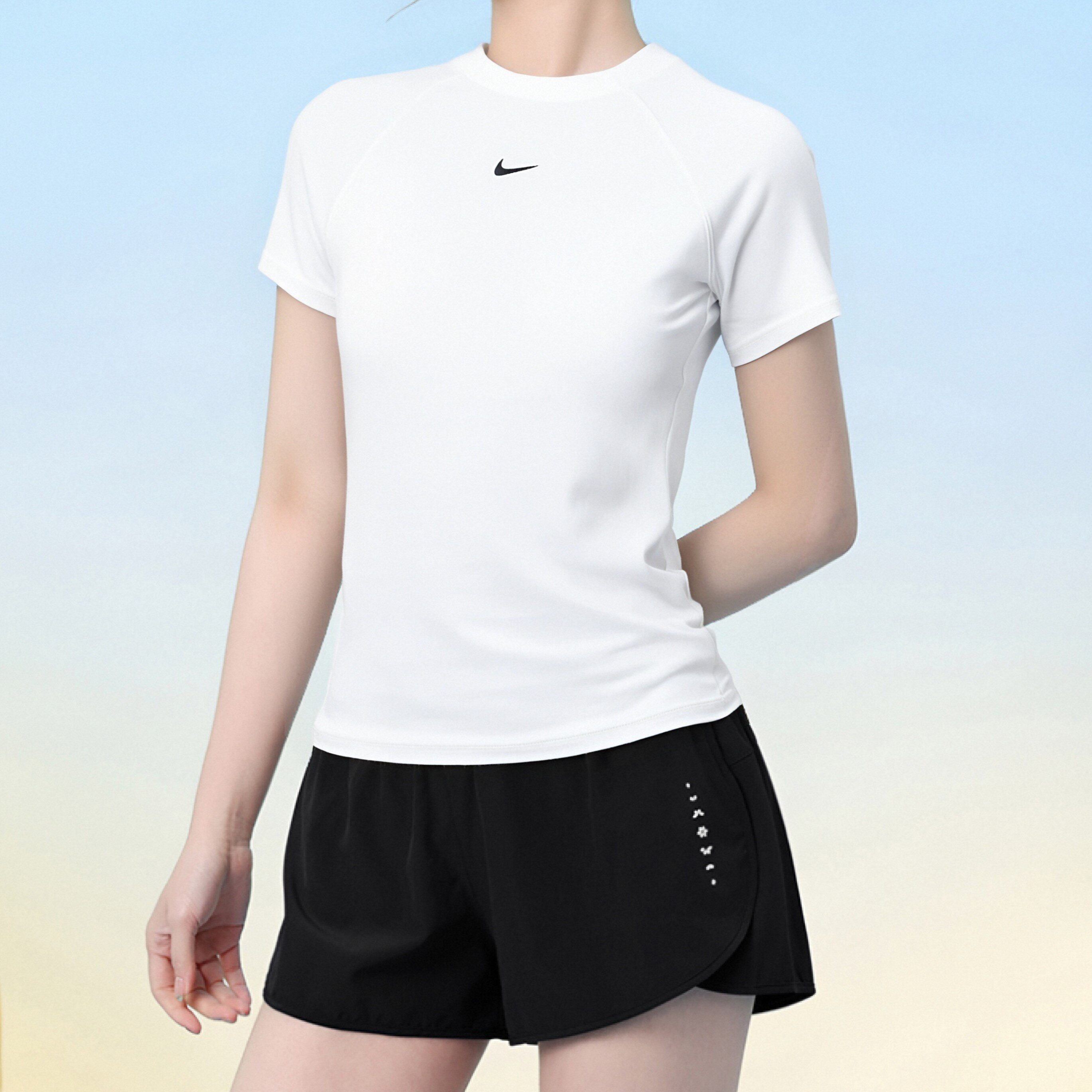 滔搏NIKE耐克女子小勾短款瑜伽训练修身款运动T恤衫FV7843-100