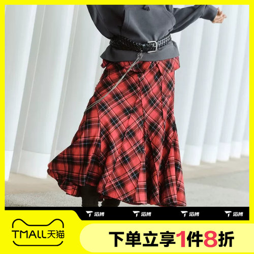 滔搏adidas阿迪达斯三叶草女子运动休闲格纹半身裙KT6382