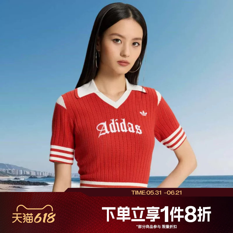 滔搏adidas阿迪达斯三叶草女子POLO衫针织运动休闲短袖T恤KT3048