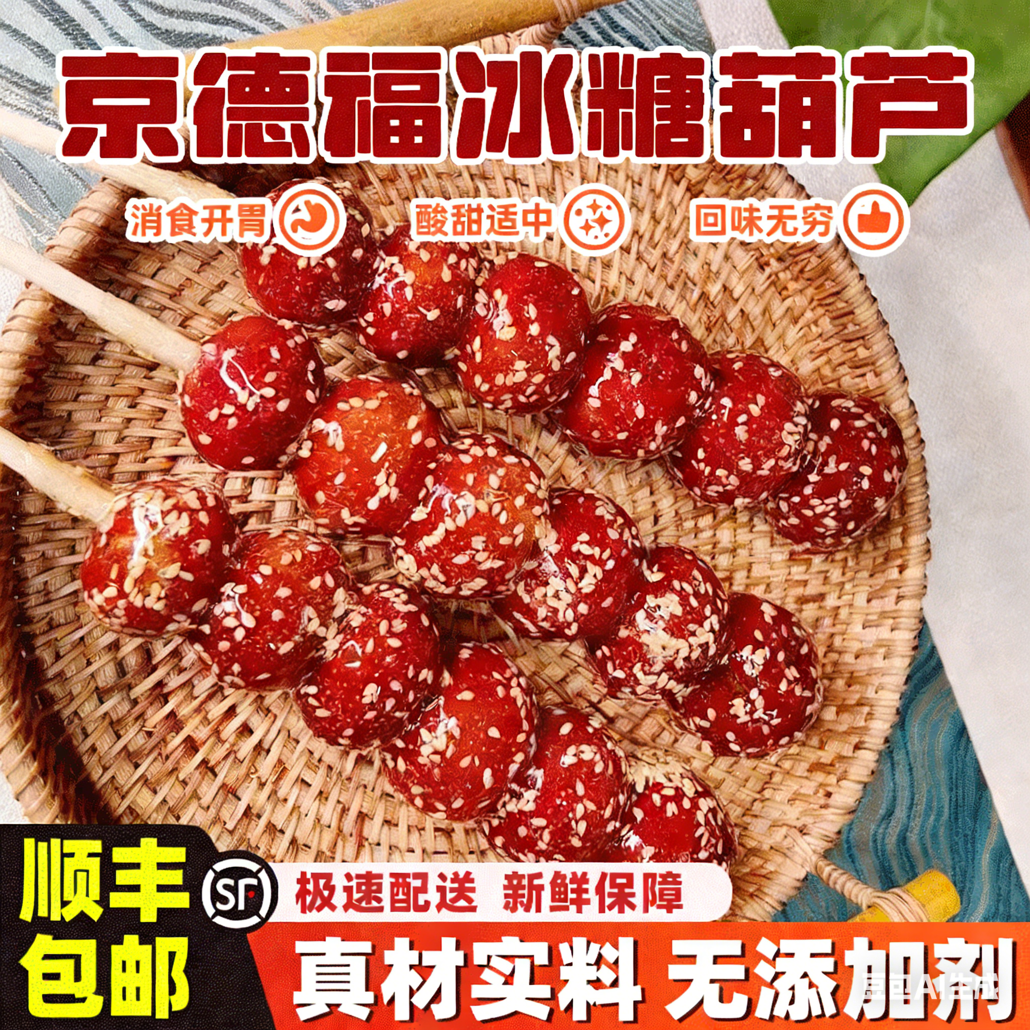 京德福老北京冰糖葫芦摆摊批发成品芝麻鲜山楂去核零食童年回忆80,水产肉类/新鲜蔬果/熟食,山楂/红果,淘宝优惠券,粉丝福利购,淘宝优惠卷