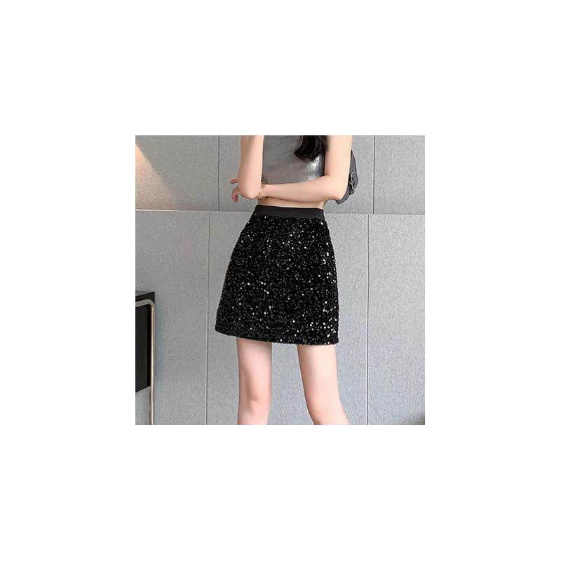 丝绒半身裙女秋冬新款小个子时尚辣妹亮片裙子高腰显瘦收腰包臀裙