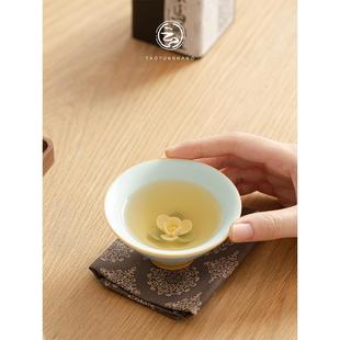 汝窑手捏花茶杯开片可养主人杯品茗杯陶瓷功夫茶具茶碗个人单杯