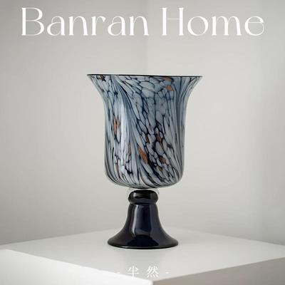 花瓶无为时间馆法式琉璃中古蓝色侘寂艺术复古高级感花器软装摆件