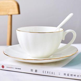 陶瓷欧式 景德镇骨瓷咖啡杯套装 简约下午茶茶具家用杯碟金边咖啡杯