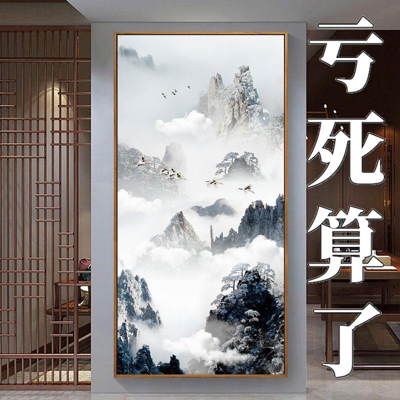 2024新中式5d钻石画风景山水竖版玄关砖石贴画十字绣水晶客厅2025