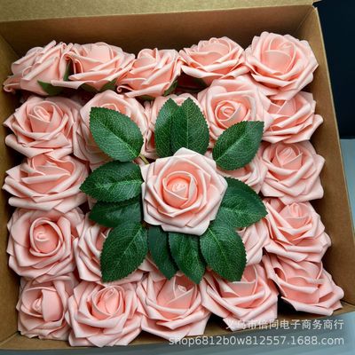 仿真PE泡沫玫瑰花 婚礼情人节DIY手捧花假花装饰 8cm带杆仿真花