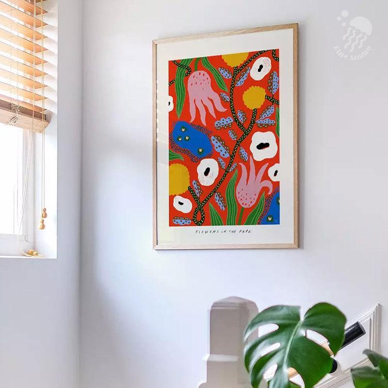 瑞典ins简约抽象几何花卉装饰画小清新植物版画客厅卧室餐厅刮花图片