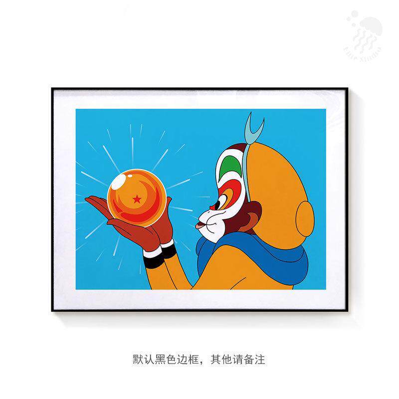 潮牌创意卡通孙大圣七龙珠联名新中式装饰画艺术版画复古民宿挂画