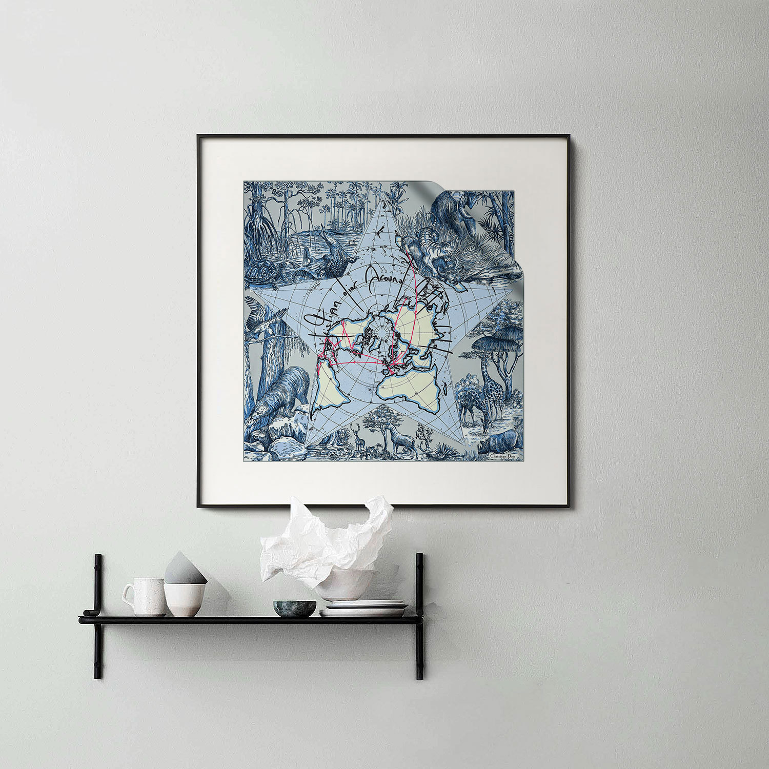 创意北欧动物装饰画丝巾画《巴黎幸运星》客厅挂画餐厅艺术版画图片