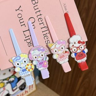 可爱粉色KT发夹女蝴蝶结刘海夹侧边一字夹少女心长款鸭嘴夹子头饰