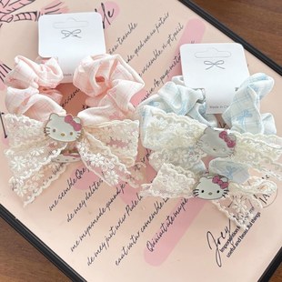 新款KT猫蝴蝶结少女蕾丝日系百搭发绳发圈高马尾发圈甜美可爱大肠