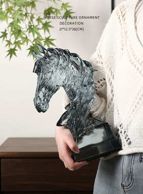 迷屿 极光骏影水晶质感马头雕塑摆件客厅玄关装饰开业乔新疆包邮