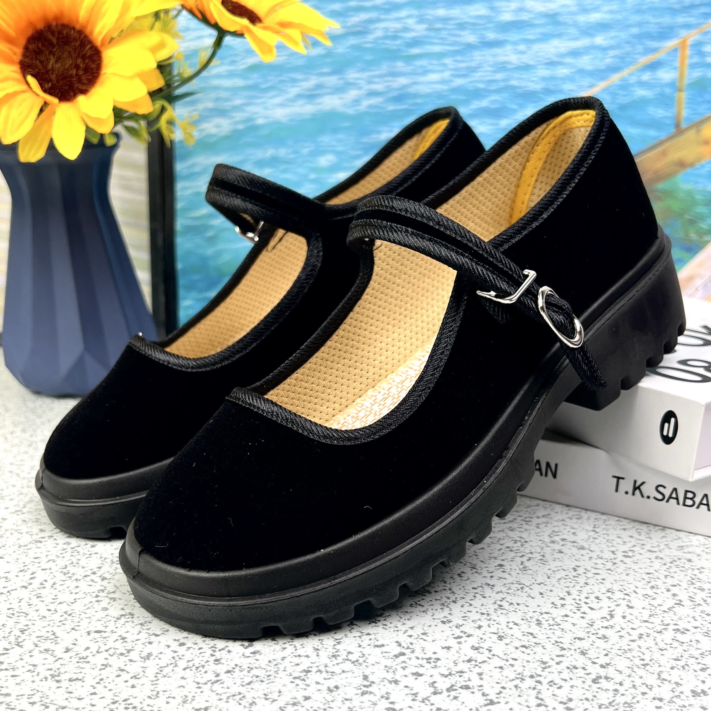 透气玛丽珍洛丽塔防滑一字扣小个子厚底高跟女鞋软底时尚黑色单鞋