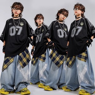 街舞儿童潮服男童嘻哈风表演服宽松夏季女童爵士舞服装少儿演出服