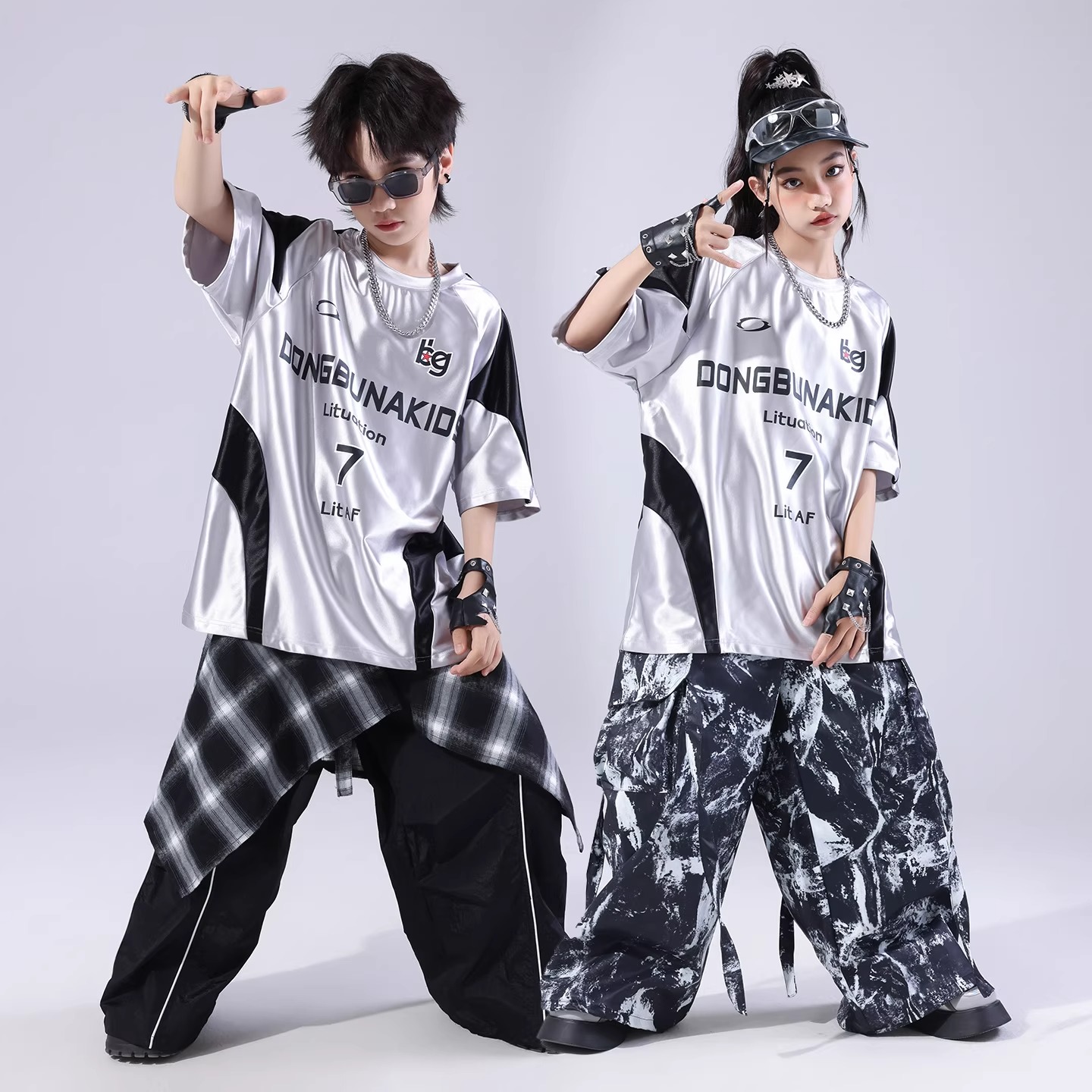 街舞儿童潮服hiphop童装少儿服装男童架子鼓演出服嘻哈潮牌套装夏