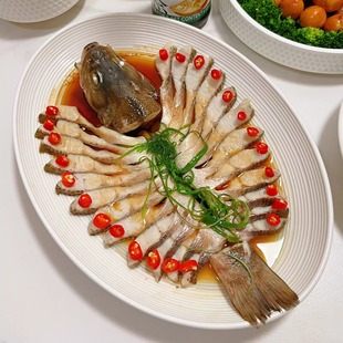 鱼盘家用蒸鱼盘子轻奢高级感2025新款餐盘椭圆形家用陶瓷大号盘子