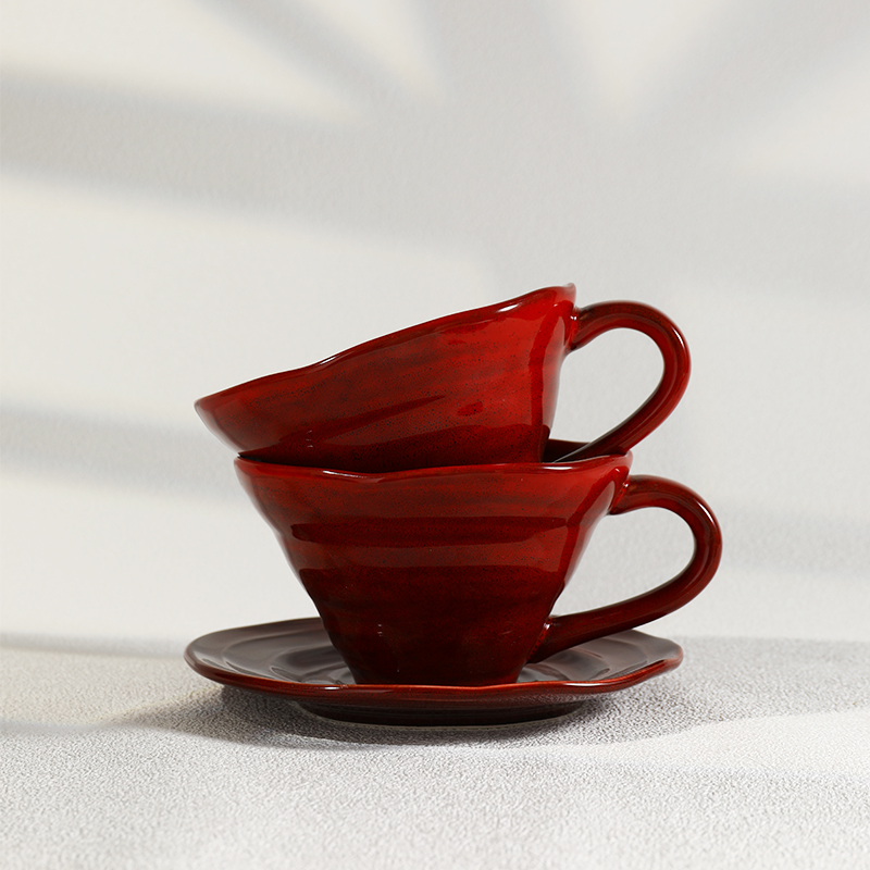 复古窑变咖啡杯碟套装陶瓷喝水杯