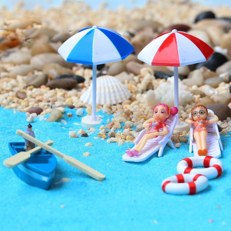微景观沙滩海景小摆件太阳t伞小船沙滩椅救生圈树脂鱼缸造景装饰
