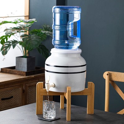 家用陶瓷高温g水缸水缸带水龙头木架底座储水器饮水机储水水桶养