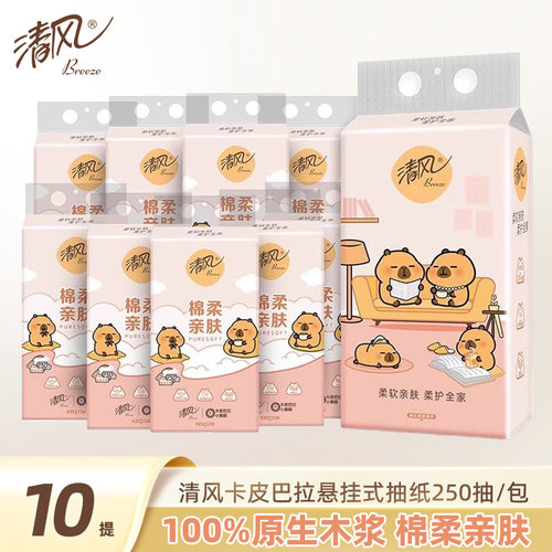 清风原木棉柔挂抽250抽10提抽纸