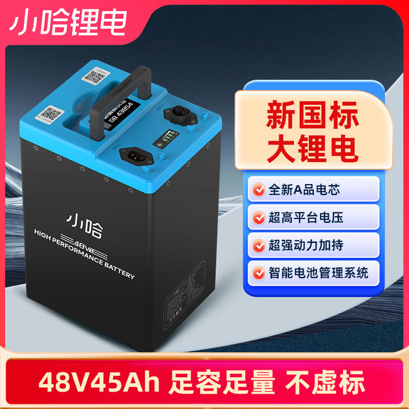 小哈电动车锂电池48V45AH新国标磷酸铁骑手外卖大容量电瓶车电池