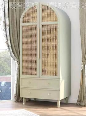 法2506104式室奶油风藤编衣柜卧门简约实木挂形衣收纳柜民宿酒店