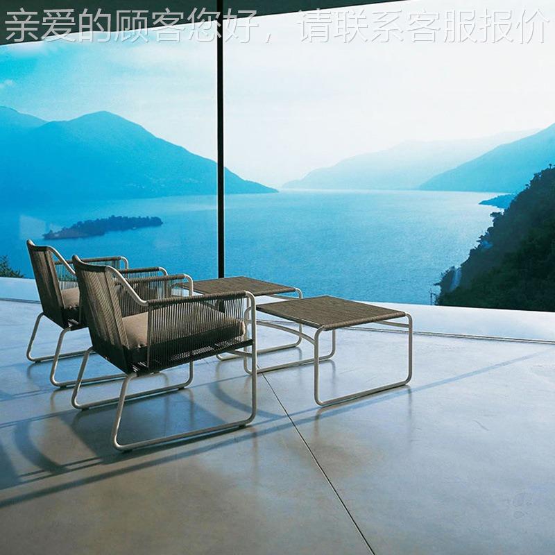 现代桌休藤编户外餐椅约实闲木室外65椅酒店设计师家具庭院子桌简