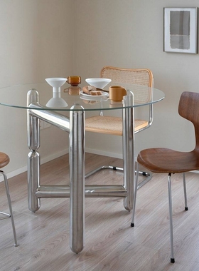 0J挑时tells|气球狗钢化玻璃圆餐桌现代简约轻奢复古小户型家用定