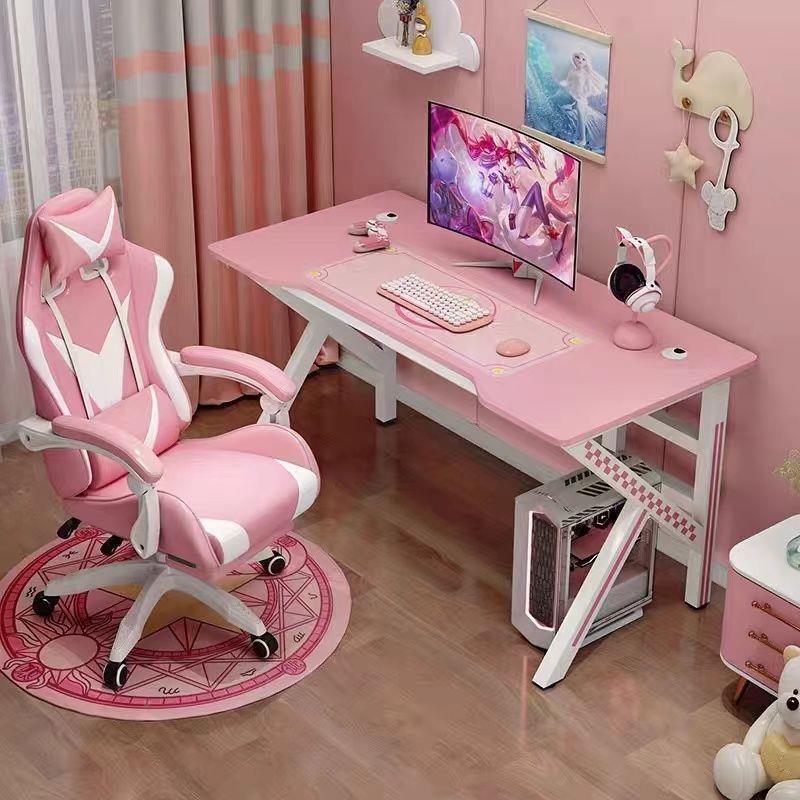 台粉色电竞桌式电脑桌无品牌/家用桌椅装卧室套子女生直播桌主播