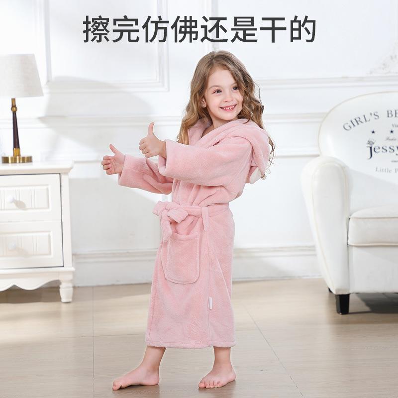 儿童袍吸水速男干秋女5875冬中大童加厚保睡暖浴衣童童卡通珊瑚绒