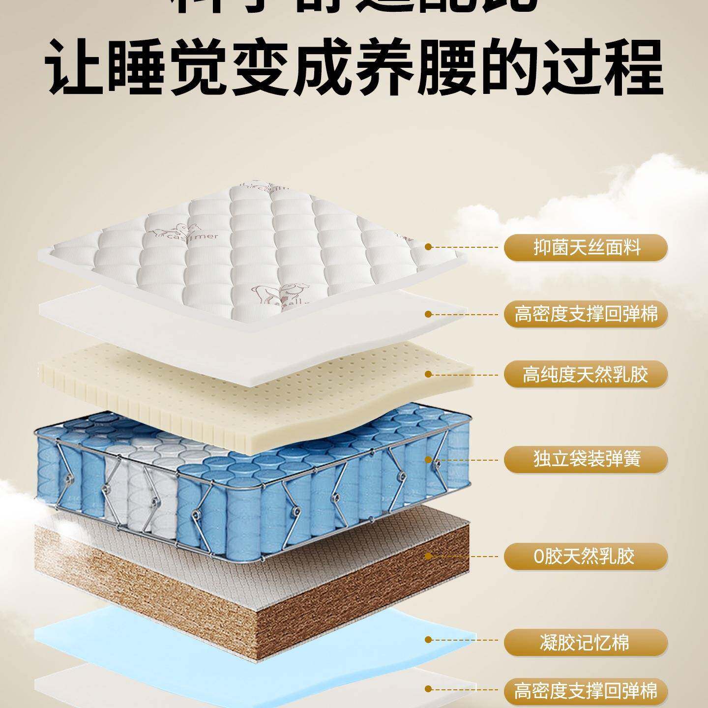 席梦思床垫家用卧室乳胶软垫20cm厚硬椰棕1.5米租房专用弹簧床垫