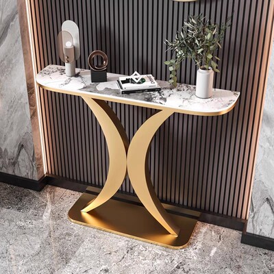 高端意式轻奢岩板玄关桌超窄玄关柜别墅酒店走廊条案端景台