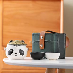 户外露营喝茶装 熊猫文创快客杯旅行茶具便携式 备车载陶瓷定制logo