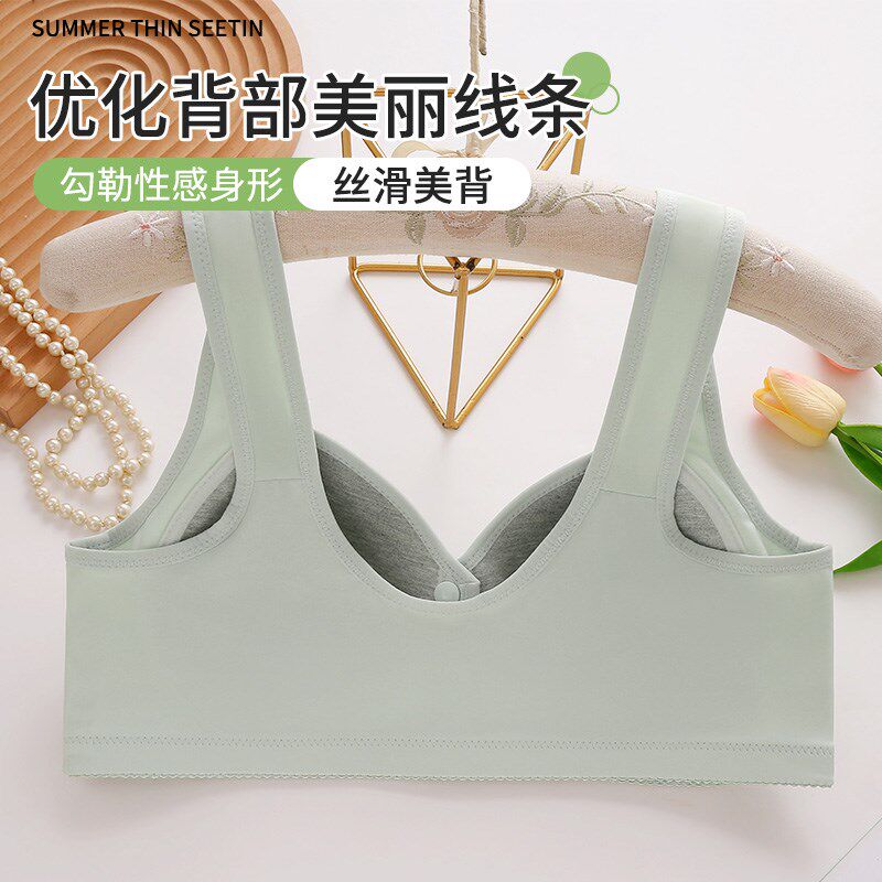 妈妈内衣女背心式前扣文胸大码无钢圈中老年人运动文胸罩夏季薄款