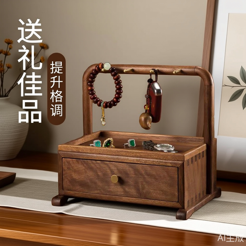 门口放钥匙神器挂黑胡桃木