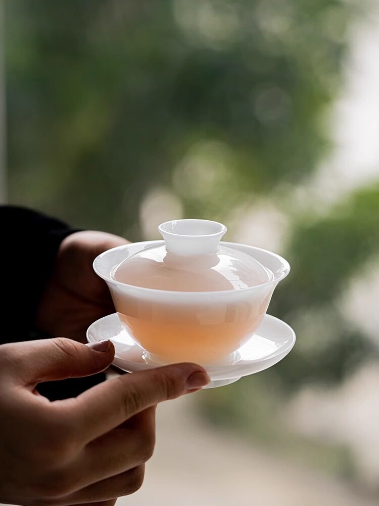 冰玉瓷盖碗茶杯单高端三彩茶碗德化白瓷羊肉肥玉茶具薄胎定制