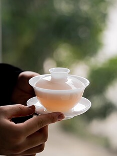 冰玉瓷盖碗茶杯单高端三彩茶碗德化白瓷羊肉肥玉茶具薄胎定制