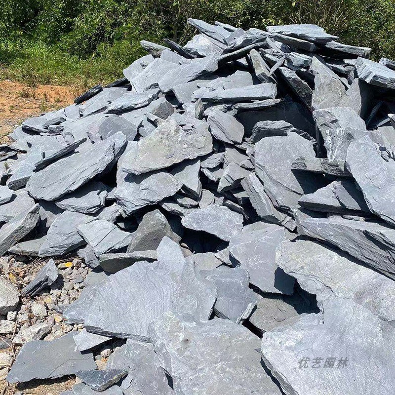 英石真石原石假山流水鱼池造景青石板岩公园广场庭院铺路黑片石片