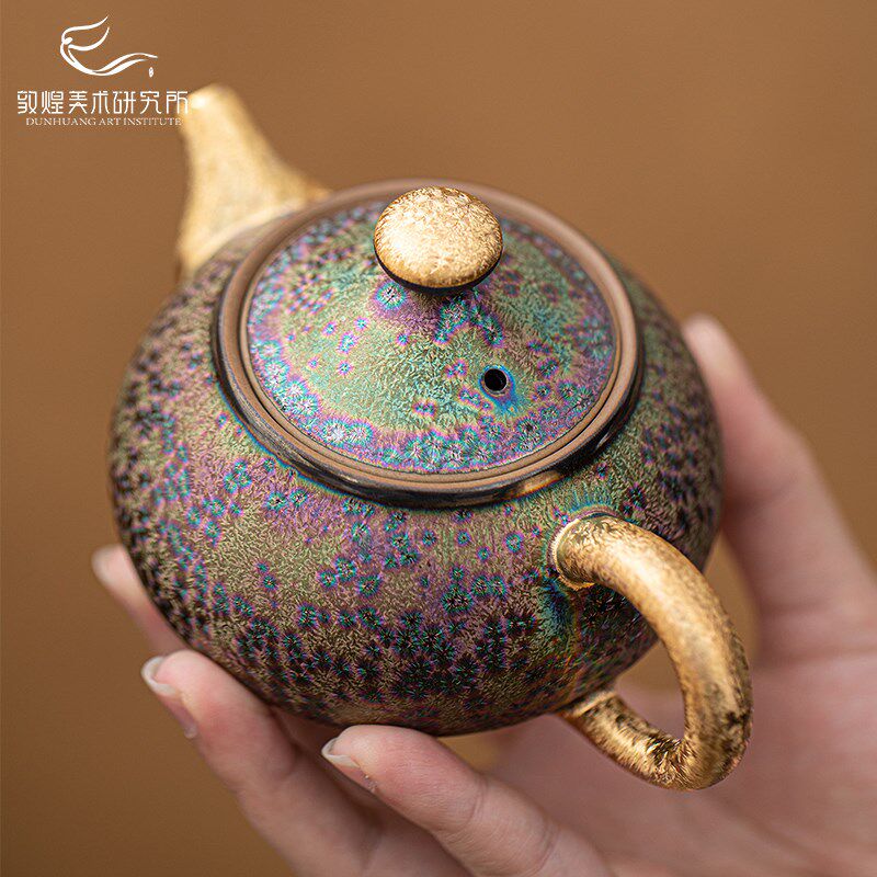 敦煌千佛虹光鎏金杯壶茶具套装窑变茶杯文创礼品长辈父亲生日礼物