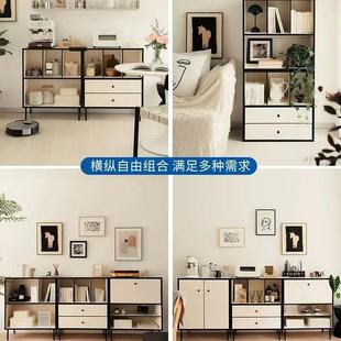 家用书柜简约客厅餐边展示收纳储物柜矮柜落地 实木奶油风卧室法式