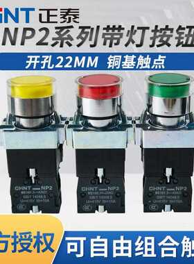 自复位带灯按钮NP2-BW3361绿色3462红色3561黄色220V24V LED