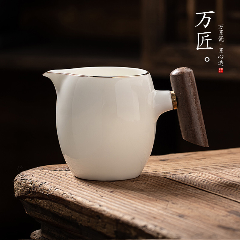 德化白瓷羊脂玉公道杯盖碗茶漏三件套高端公道杯过滤网茶海分